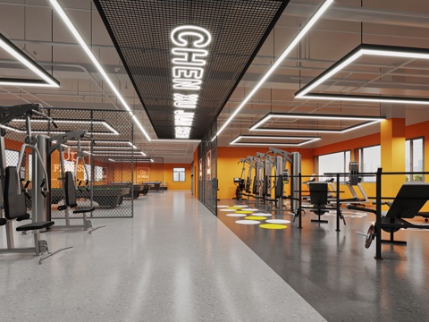  现代 健身房3d模型 