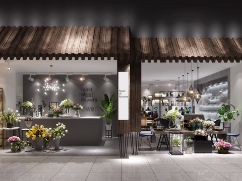  现代美容店 花3d模型 