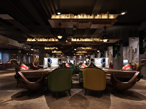  工业风网吧 桌椅组合3d模型 