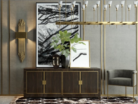  现代电视柜 植物 壁灯 吊灯 画 椅子 饰品 摆件 装饰品3d模型 