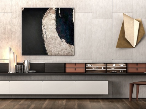  现代电视柜装饰品装饰植物组合3d模型 