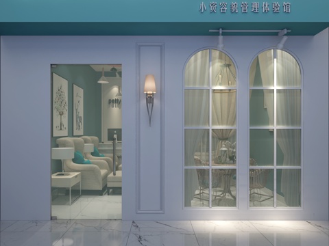  简约美式美容院 美容院门头3d模型 