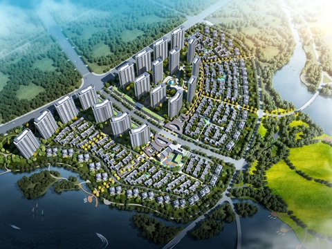  住宅规划鸟瞰3d模型 