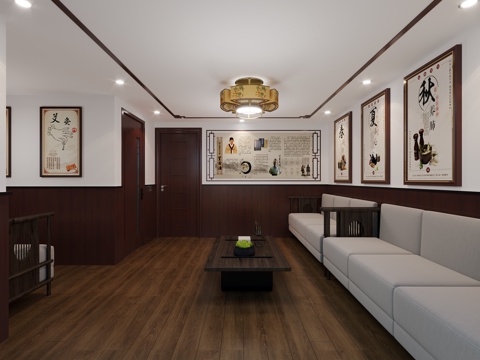  中医馆候诊大厅3d模型 