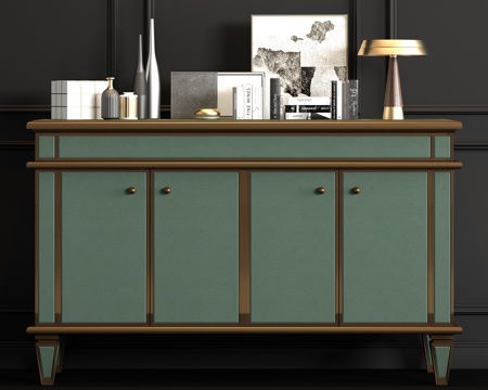  现代金属皮革端景柜饰品组合3d模型 