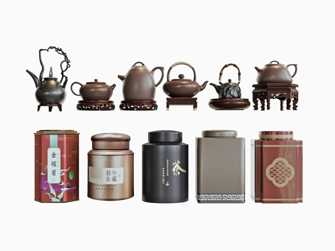  新中式茶壶茶具su模型 