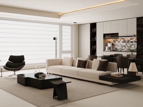  现代意式家居客厅 轻奢意式客厅 高级灰客厅 沙发茶几组合3d模型 