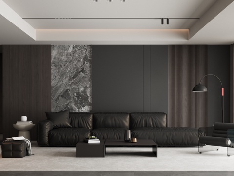  现代意式家居客厅 轻奢意式客厅 高级灰客厅 沙发茶几组合3d模型 