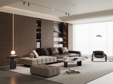  现代意式家居客厅 轻奢意式客厅 高级灰客厅 沙发茶几组合3d模型 