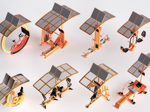  现代智能健身器材 户外健身器材 公园互动设施su模型 