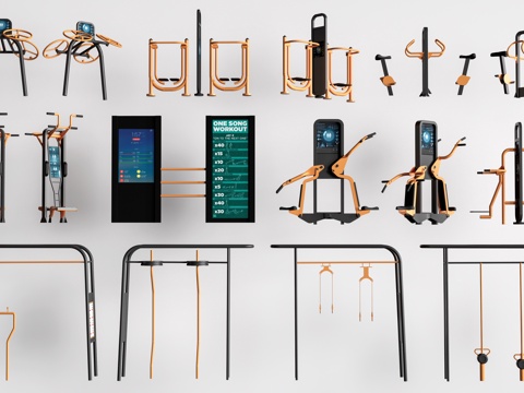  现代智能健身器材 户外健身器材 公园互动设施su模型 