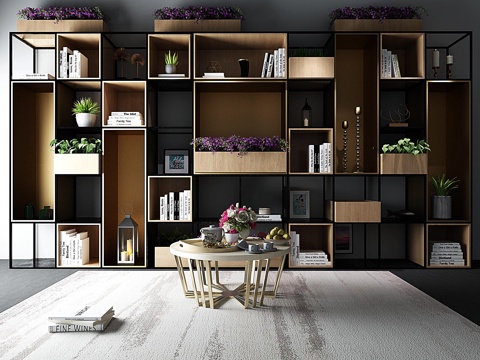  北欧书柜置物架书架摆件茶几书籍3d模型 