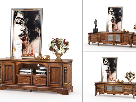  欧式古典电视柜饰品挂画组合3d模型 