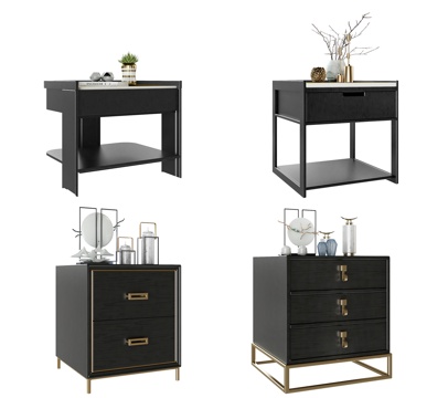  新中式边柜床头柜组合3d模型 