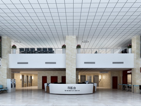  新中式中医院大厅 窗口 咨询台 接诊台3d模型 