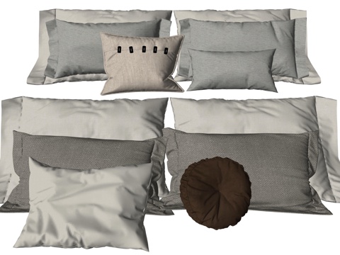  奶油风床品抱枕su模型 