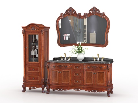  欧式古典浴室柜镜侧柜组合3d模型 