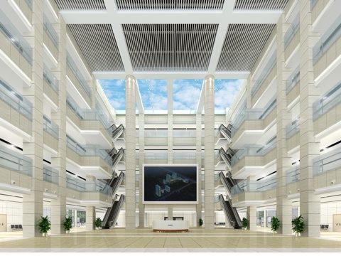  现代医院门诊大厅3d模型 