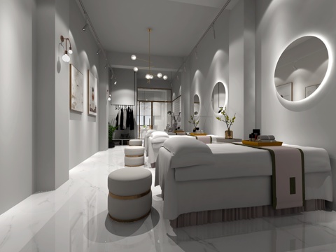  现代简约网红美容院美容床 洽谈室桌椅3d模型 