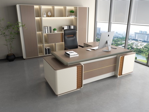  现代办公桌 总裁桌 经理桌 文件柜 班台 老板椅 经理室3d模型 