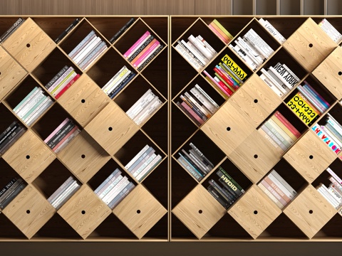  现代实木书柜书籍组合3d模型 