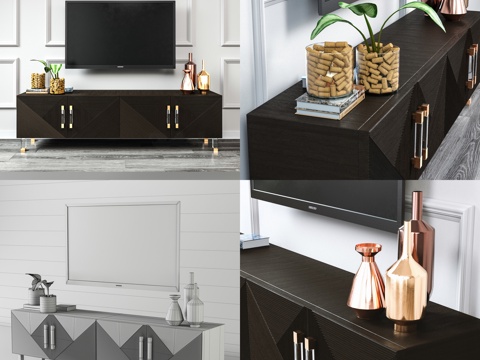  现代电视柜边柜3d模型 