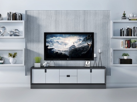  现代电视柜摆件组合3d模型 