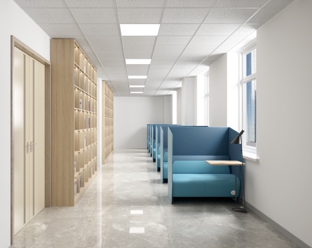  现代 图书馆 半开放 阅读沙发 学习区 阅读区3d模型 