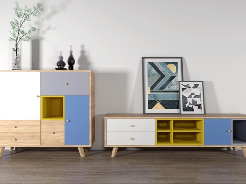  现代边柜电视柜组合3d模型 