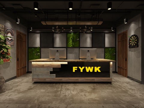  工业风网咖前台3d模型 