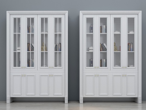  简欧现代简欧书柜 装饰书柜 实木书柜 整体书柜 玻璃书柜3d模型 