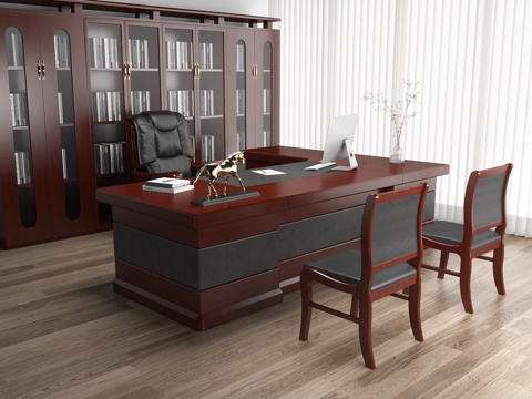  现代办公桌 总裁桌 经理桌 文件柜 班台 老板椅 经理室3d模型 