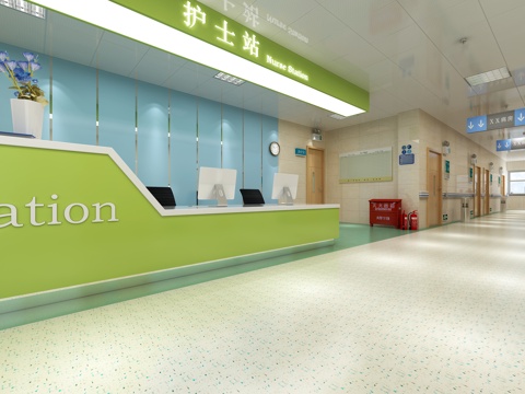  现代医院护士站 前台 导医台3d模型 