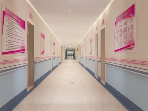  现代医院过道3d模型 