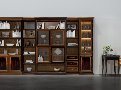  简欧欧式书柜饰品书桌椅3d模型 