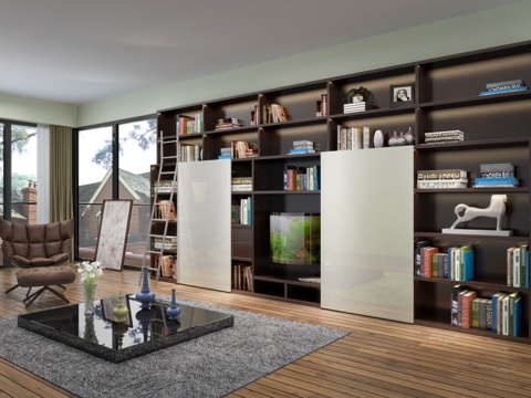  现代书柜组合3d模型 