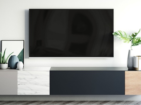  现代 电视柜 电视机 摆件组合3d模型 