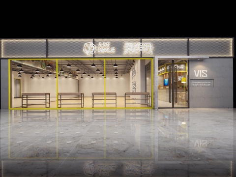  工业风现代舞房门头  前台大厅水吧台休息区3d模型 