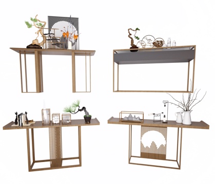  新中式边柜组合3d模型 