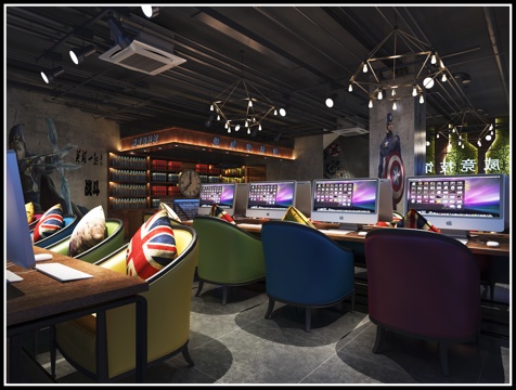  网咖 主题电竞馆3d模型 