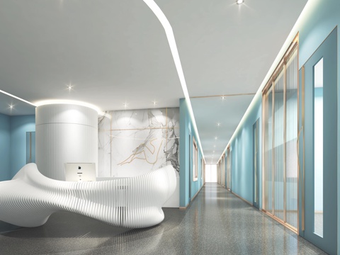  现代美容院过道 前台3d模型 