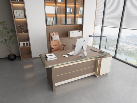  现代办公桌 总裁桌 经理桌 文件柜 班台 老板椅 经理室3d模型 