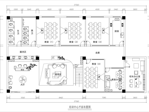  现代培训学校平面方案图cad施工图 