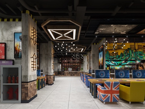  工业风网吧网咖3d模型 