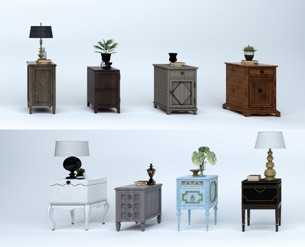  美式边柜组合3d模型 