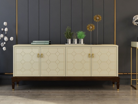  美式轻奢美式风格多功能边柜 餐边柜 电视柜 收纳柜3d模型 