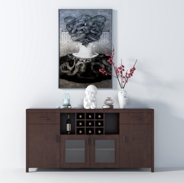  新中式边柜挂画摆件3d模型 