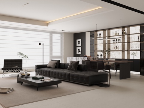  现代意式家居客厅 轻奢意式客厅 高级灰客厅 沙发茶几组合3d模型 