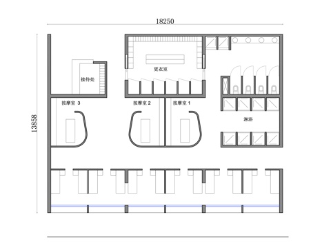 推拿馆平面布局 按摩店布局图 养生馆设计图 推拿室规划图cad施工图