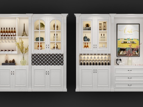  简欧欧式酒柜摆件组合3d模型 